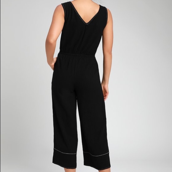 ORLEE BLACK CONTRAST STITCH CULOTTE JUMPSUIT - Picture 2 of 4